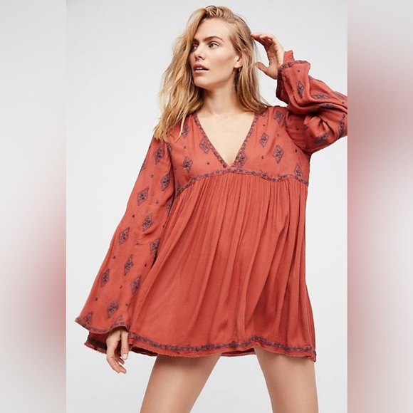 Free People Dresses & Skirts - Free People | Medium Orange Rustic Diamond Embroidered Dress